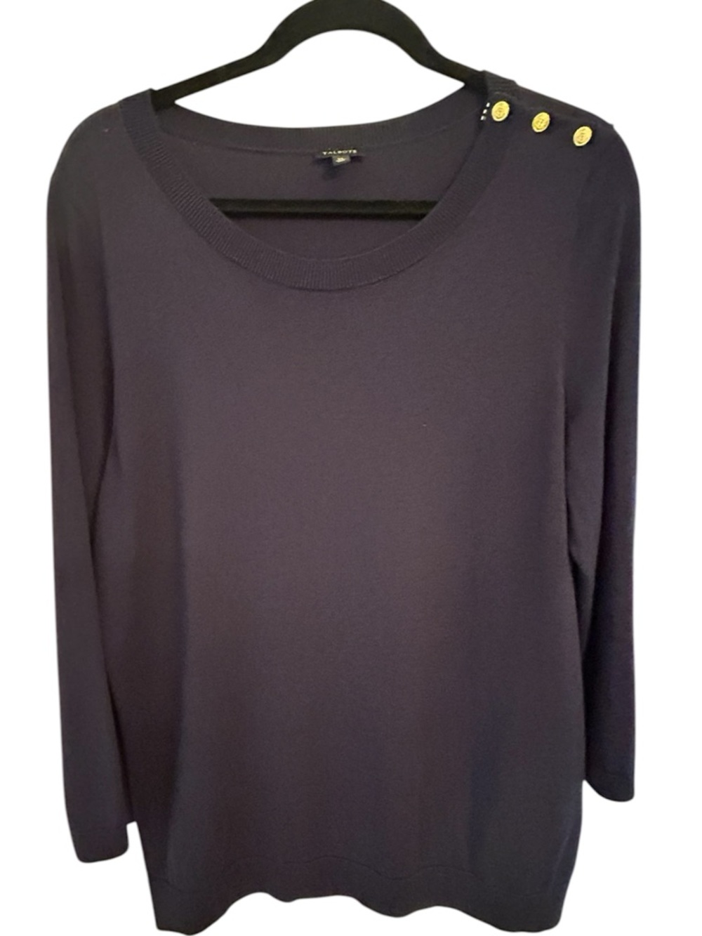 Talbots Dark Navy Button-Shoulder Knit Top Size XL